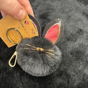 NWT Iron Orchid Studio Black Bunny PomPom Keychain Gold Accents Ages 16+ Fluffy